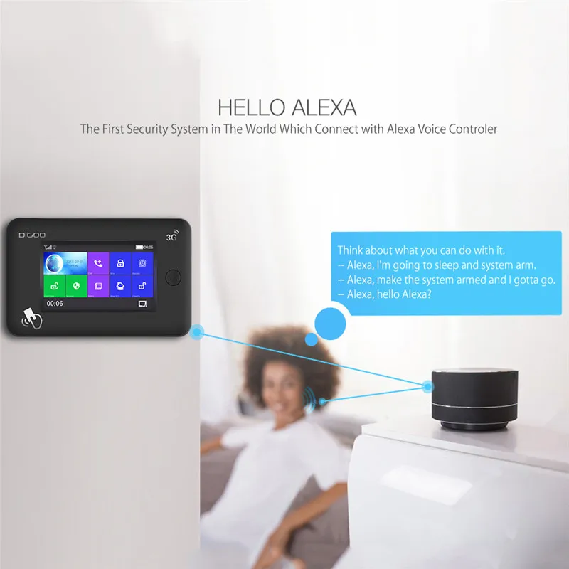 DIGOO DG-HAMA versión 3G sistema de alarma de seguridad inteligente para el hogar Kits de Control de aplicación de Sensor PIR de puerta de ventana funciona con Amazon alexa