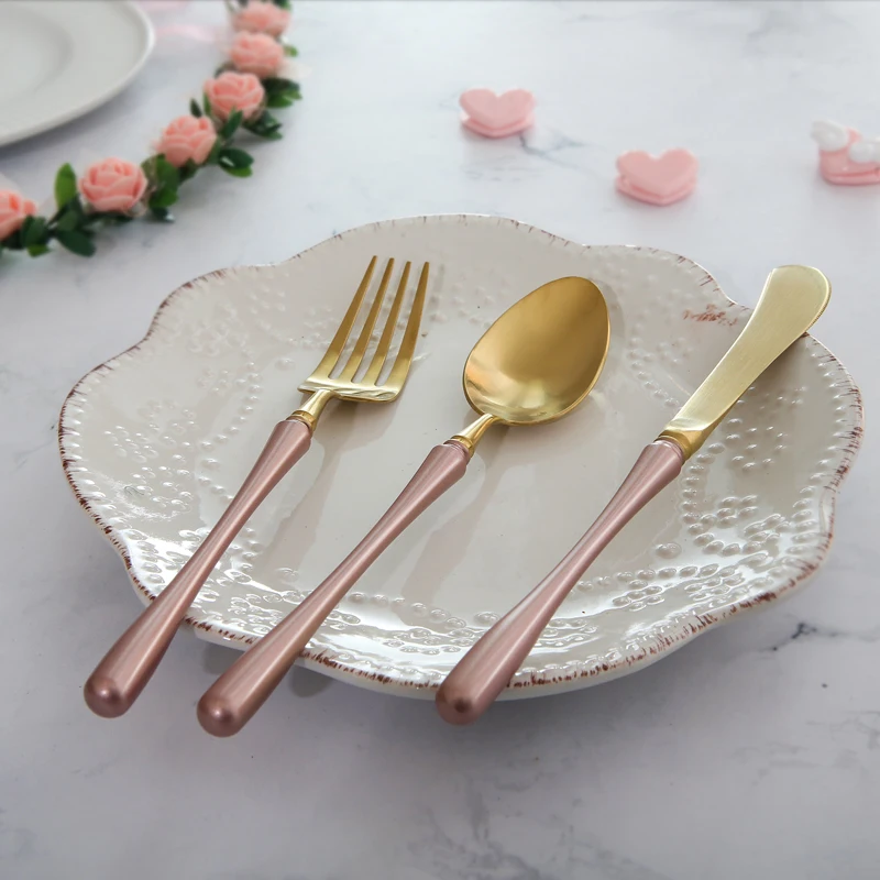 

Gold Tableware 304 Stainless Steel Knife and Fork Spoon Set Western Tableware Pink Rose Gold Five-star Hotel Western Tableware