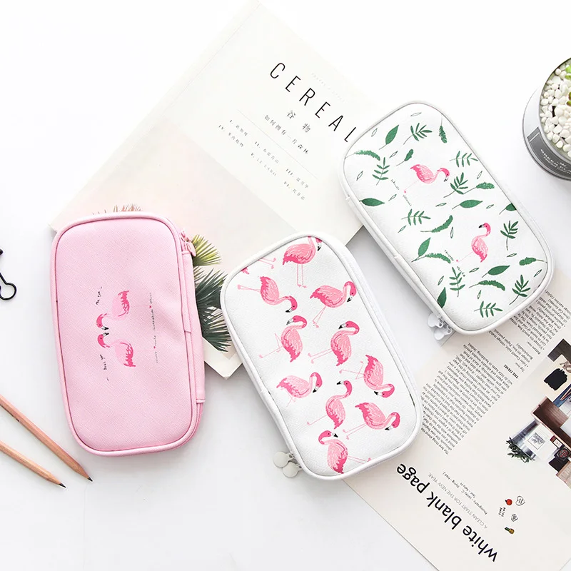 

1PC Cute Flamingo Pen Case Kawaii Canvas Pencil Case High Capacity Pen Bag For Kids Girls Gift School Supplies Korean Stationery