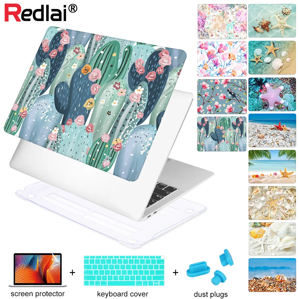 

Redlai 4 in 1 Plastic Clear Hard Case Cover for MacBook Air Pro Retina 11 12 13 15" Touch bar 13 15 2018 Starfish Conch Pattern