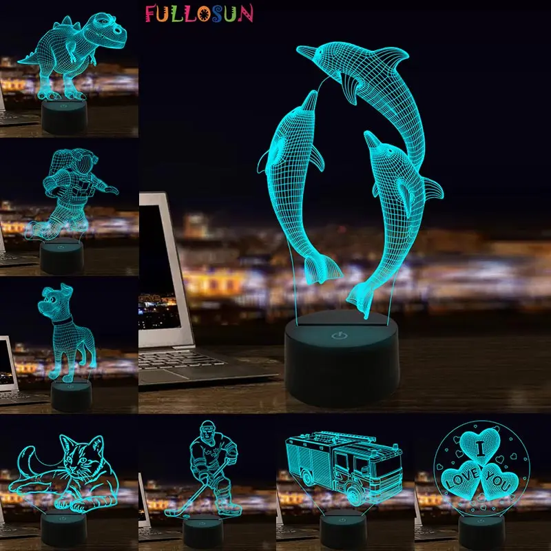 

3D Lamp Optical Illusion Night Light Dolphin Dinosaur Dog 7 Colors USB LED Night Lamp for Kids Rooms Decoration