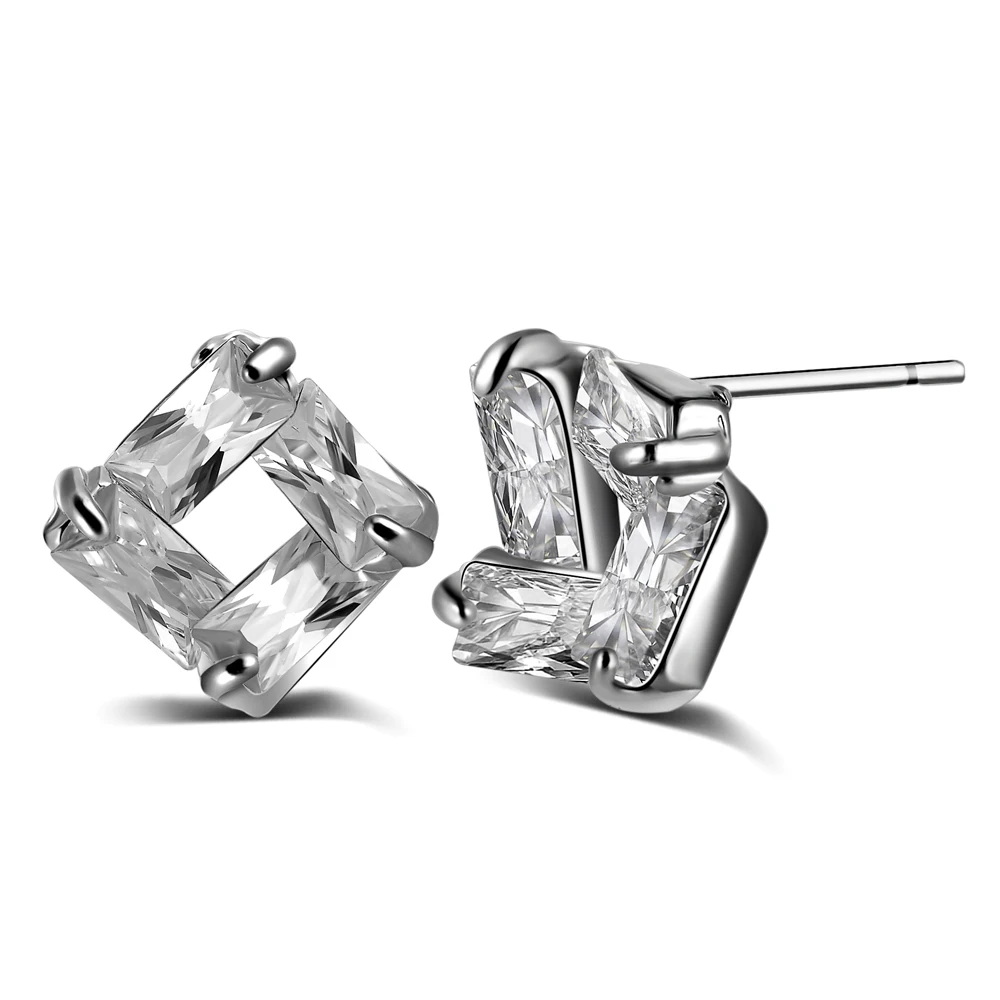 

Dovolov AAA Zircon White Square Fashion Jewelry Luxury Women Stud Earring With Double Earrings For Women