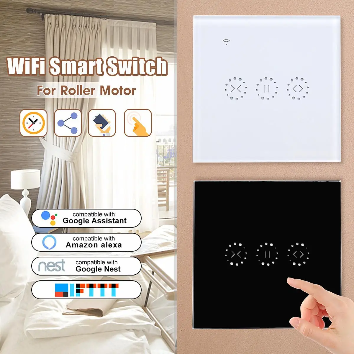 

WiFi Touch-switch APP Voice Control by Google Home Alexa For Curtain Blind Roller Shutter with Electric Curtain Motor Smart Home