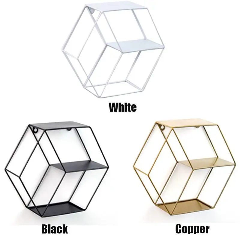 Hexagon Decorative Hanging Wall Shelf Wrought Iron Storage Rack Living Room bedroom DIY Wall Decor Holder Flower Pot Craft Shelf - Image 6