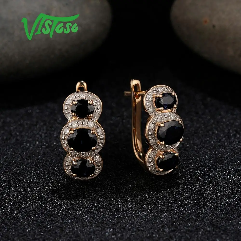 VISTOSO золотые серьги для женщин 14K 585 розовое золото сверкающий синий сапфир