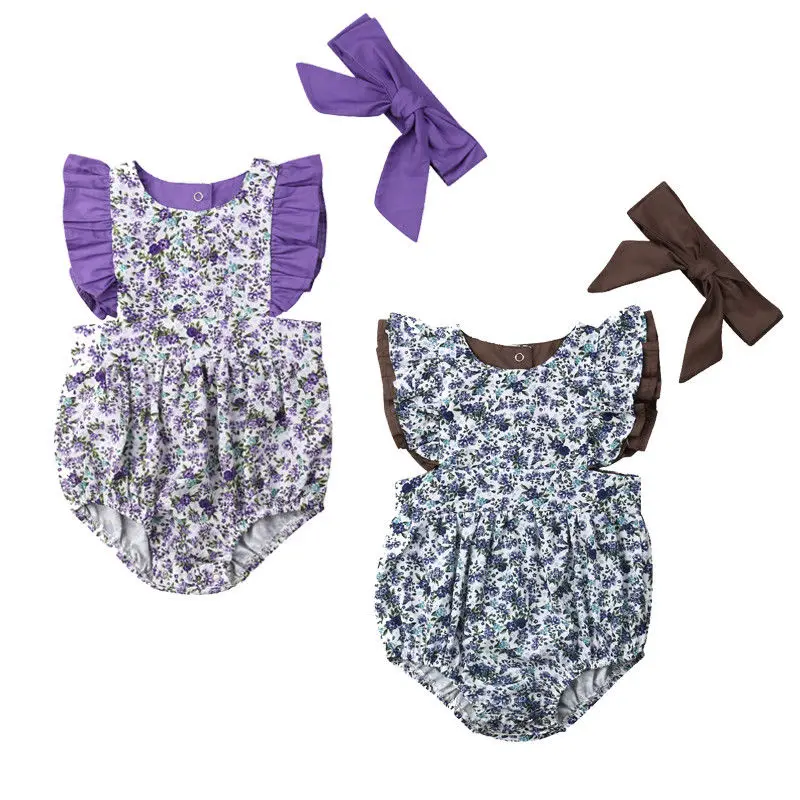 

0-24M Cute Newborn Baby Girl Ruffles Sleeveless Floral Romper Jumpsuit Outfits Sunsuit Summer Clothes