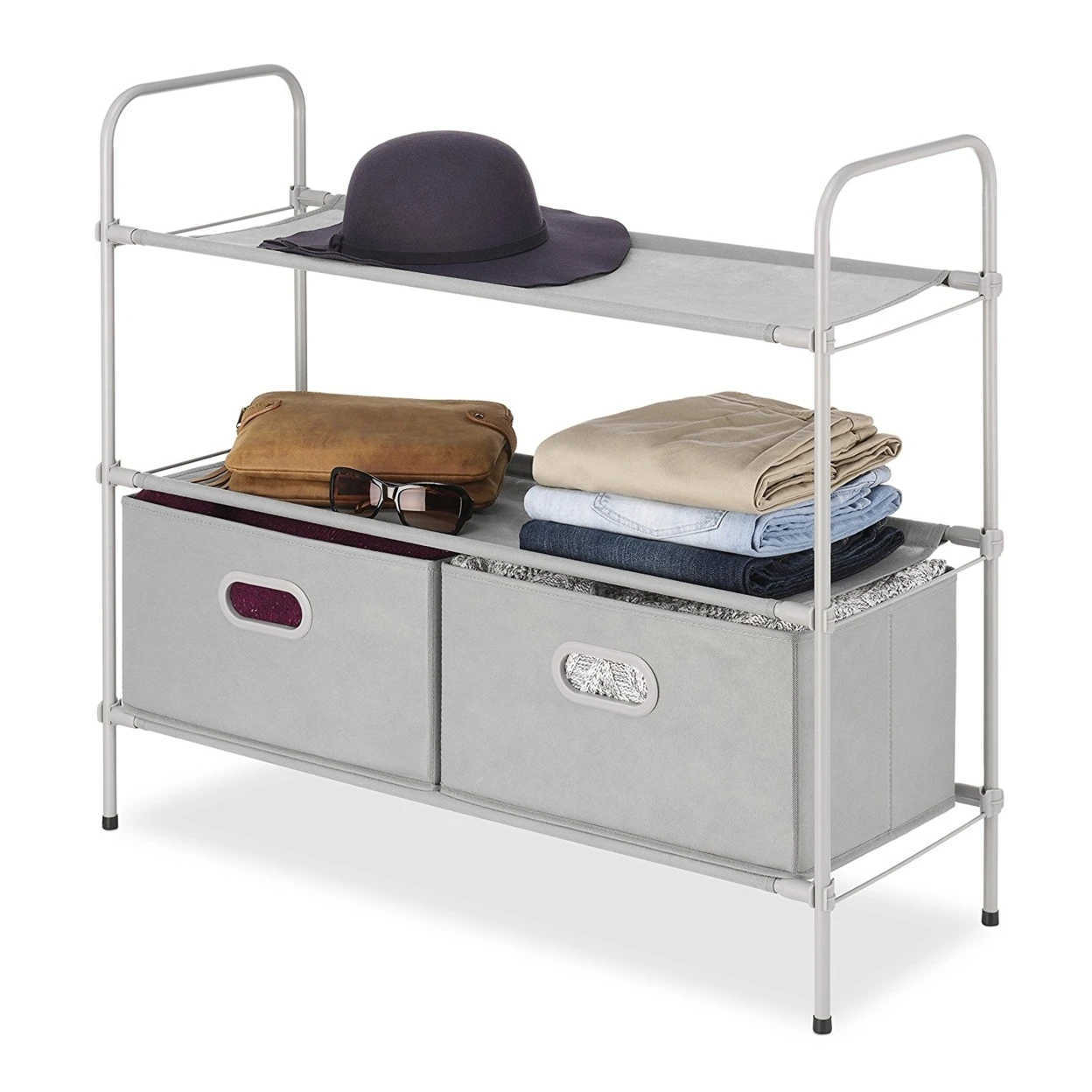 Whitmor Portable Closet Organizer with 3 Durable Shelves & 2 Removable bins Multi storage for