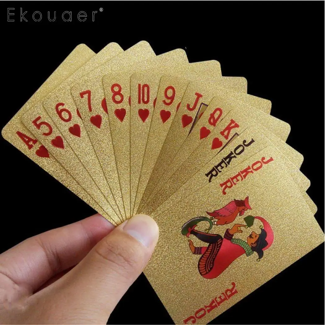 Koop Gouden Speelkaarten Dek Van Goud Folie Poken Set Magic Kaarten 24 k Goud Plastic Folie Poken Duurzaam Waterdicht Kaarten, nieuwe