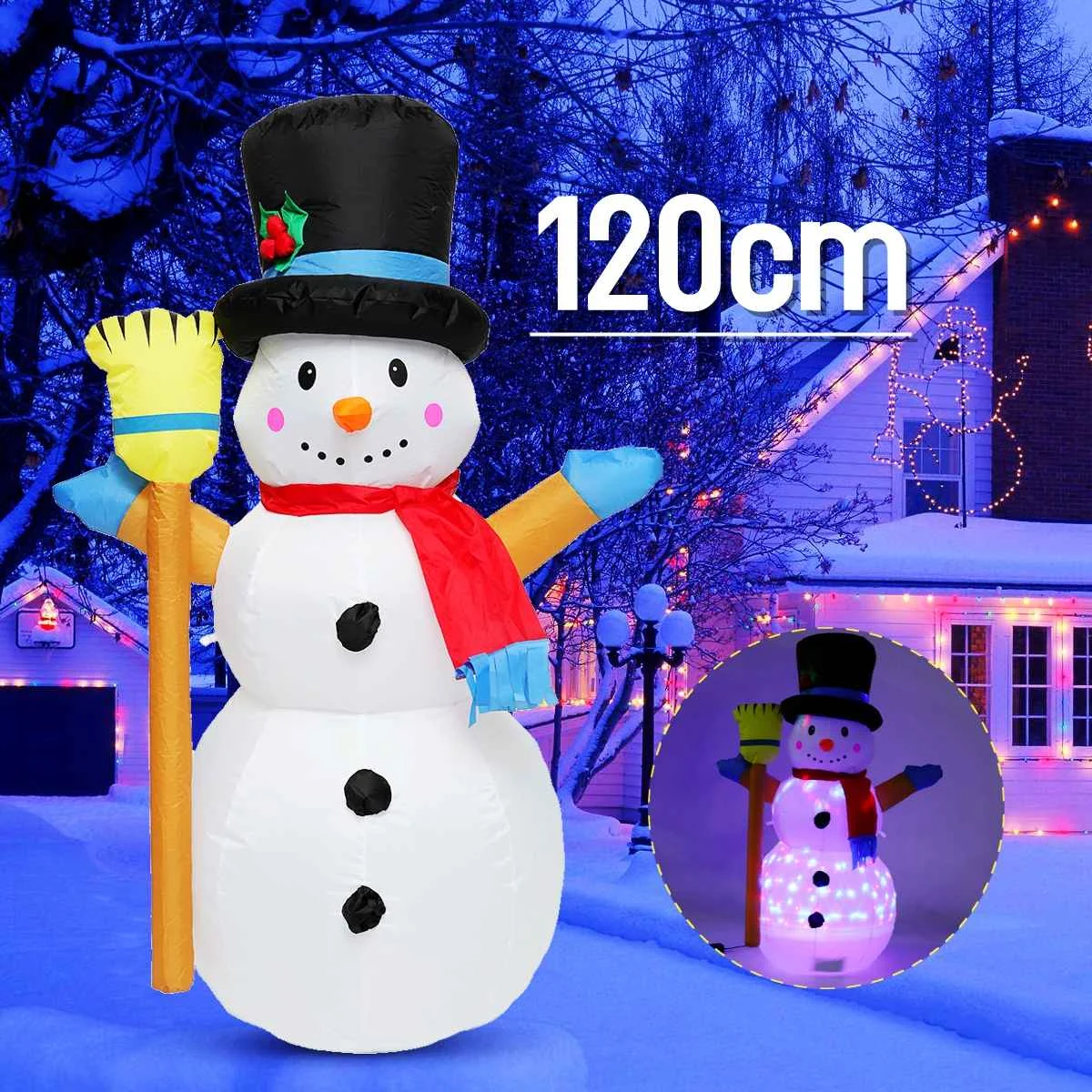 1.2M Christmas Snowman LED Inflatable Model Snowman Doll Broom Cover Christmas Decoration Dressing Supplies+Fan цена 1.2M Christmas Snowman LED Inflatable Model Snowman Doll Broom Cover Christmas Decoration Dressing Supplies+Fan цены онлайн