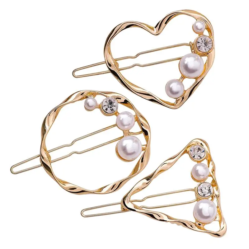 3 шт. заколки для волос геометрический выдалбливают горный хрусталь Жемчуг Металлические шпильки Заколки Бобби шпильки