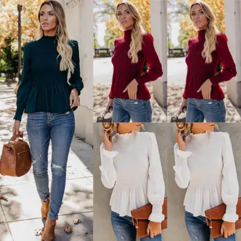 

New Fashion Womens Long Sleeve Loose Chiffon Ladies Spring Casual T-Shirt Tops