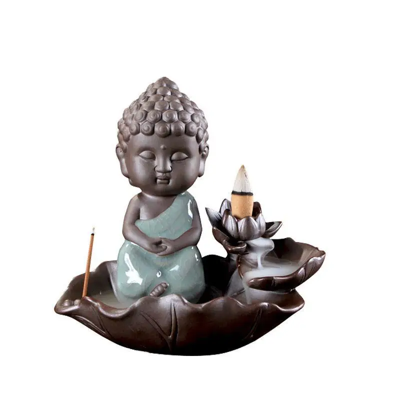 

Buddha Incense Burner Smoke Waterfall Backflow Incense Holder Ceramic Small Buddha Censer Aromatherapy Environment Bouddha Decor