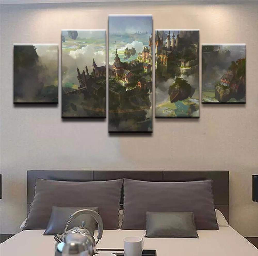 

5 Panel Cloud Floating Island Fantasy Landscape Pictures Canvas HD Printed Modular Painting Wall Art Poster Home Decoration