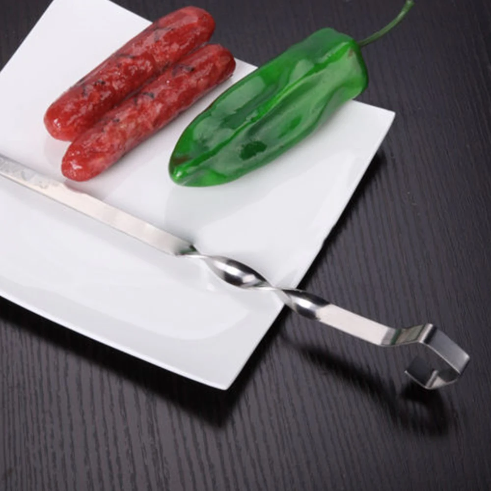 New 10Pcs BBQ Barbecue Stainless Steel Grilling Kabob Kebab Flat Skewers Needle 38cm*4.5mm