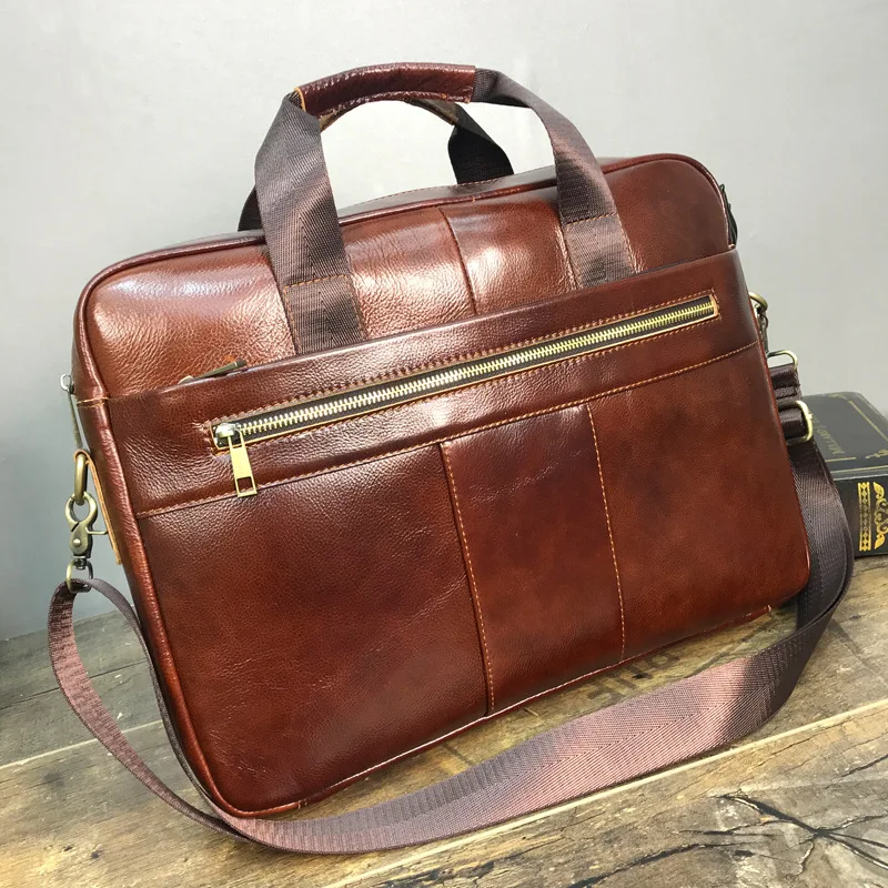 

2019 New Genuine Leather Men Handbag Retro Business Laptop Briefcase Cowhide Male Travel Messenger Bag Brown Crossbody Bags