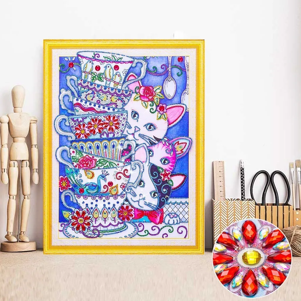 

Huacan Diamond Embroidery Cat Diamond Painting Special Shape Animal Pictures Of Rhinestones Partial Round Drill Mosaic 40x50