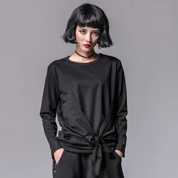 

Europe New 2019 Spring Womens street Fashion Loose O-neck Long Sleeve Personality Black T shirt Tops Famale Casual Oversize Tees