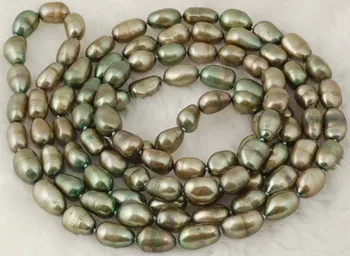 

frershwater pearl unique green baroque 8-10mm long necklace 43inch wholesale beads nature FPPJ woman 2018