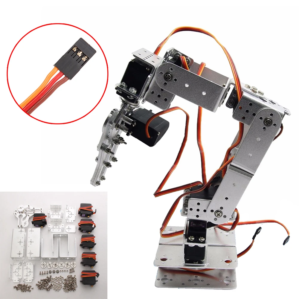 

DIY Aluminium Robot 6 DOF Arm Mechanical Robotic Arm Clamp Claw Mount DIY Kit w/Servos Servo Horn for Arduino-Silver
