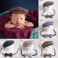 Шапка-бини для новорожденных, шапка с галстуком-бабочкой, реквизит для фотосессии, кепки для мальчиков