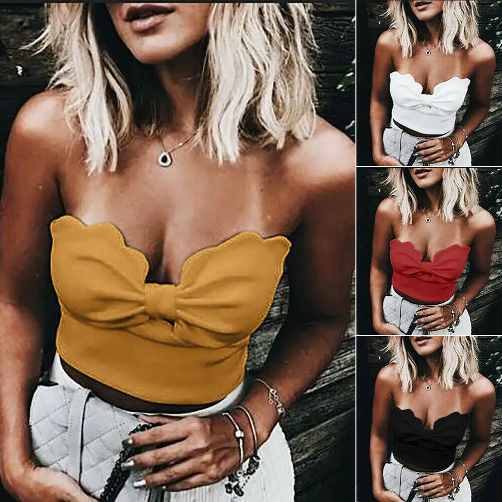 Fashion Women Sleeveless Summer Bustier Crop Top Vest Tube Tank Top Blouse Shirt Clothes Solid Plain Hot Casual Clothes