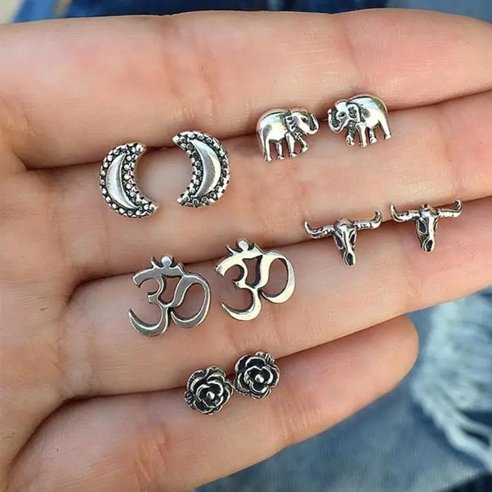

Pack Silver Shape Trendy Dating of Women Gift Different Wedding Earrings Party Casual Fashion Carving New Charm Jewelry