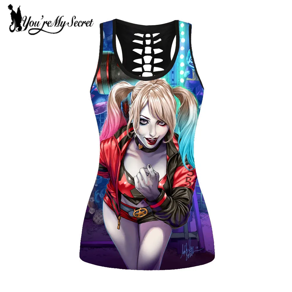 

[You're My Secret] 3D Printing Clown Joker Girl Tank Top Women Streetwear Punk Vest Tops Gothic Style Hollow Out Sleeveless Top