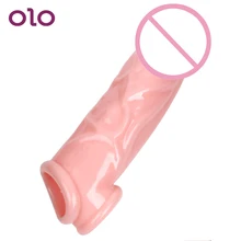 OLO Male Realistic Dildo Extender TPE Foreskin Cock Ring Condom Reusable Durable Penis Sleeve Sex Toys For Men