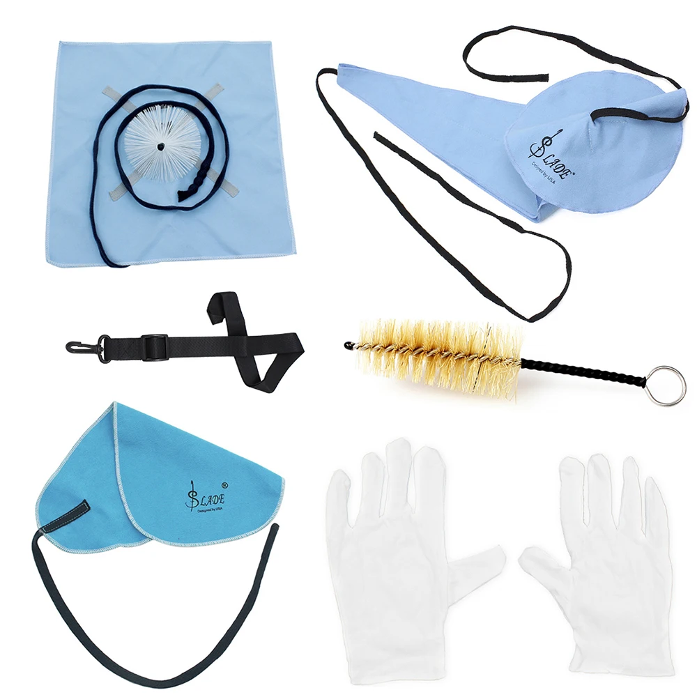 6-in-1 Saxophone Cleaning Kit Cloth + Mouthpiece Brush Gloves Sax Neck Strap Musical Instrument Maintenance Tool | Спорт и