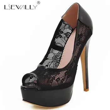 

Lsewilly Women Open Toe Footwear Thin High Heel Wedding Party Shoes Female Platform Slip On Shoes Woman Summer Lace Pumps E774