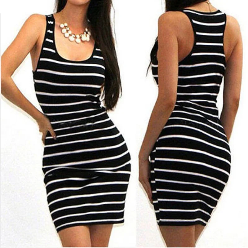 Повседневное Для женщин полосатая повязка Bodycon платье на бретелях пикантный