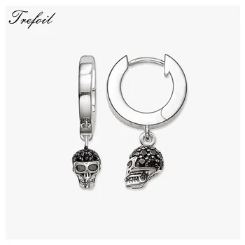 

Creole Skull Pave Hinged Hoop Earrings, Cubic Zirconia Fashion Jewelry Punk 925 Sterling Silver Gift For Women Men 2018 New