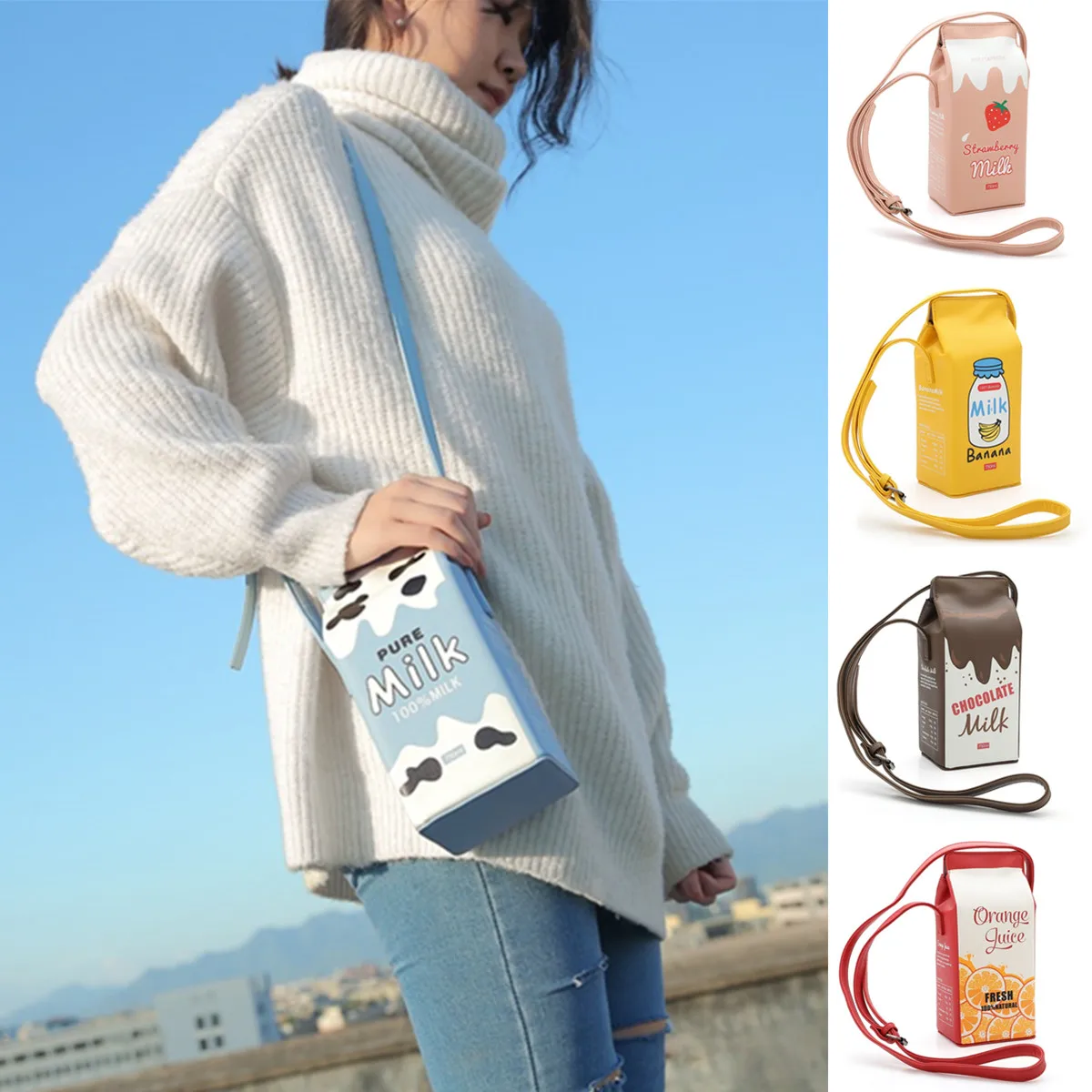 حقيبة ساعي من الجلد المصقول لطيف الحليب Crossbody حقيبة المرأة حقيبة كتف هاتف مصغر المحافظ الفاكهة الطباعة صندوق حليب جيوب الهاتف المحمول حقيبة ساعي من الجلد المصقول لطيف الحليب Crossbody حقيبة المرأة حقيبة كتف هاتف مصغر المحافظ الفاكهة الطباعة صندوق حليب جيوب الهاتف المحمول