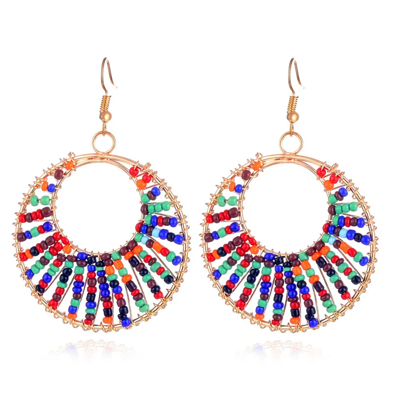 

Boho Luxury Beads Brand Big Round Drop Dangle Earring for Women Vintage Ethnic Statement Fashion Jewelry Wedding Party Gift