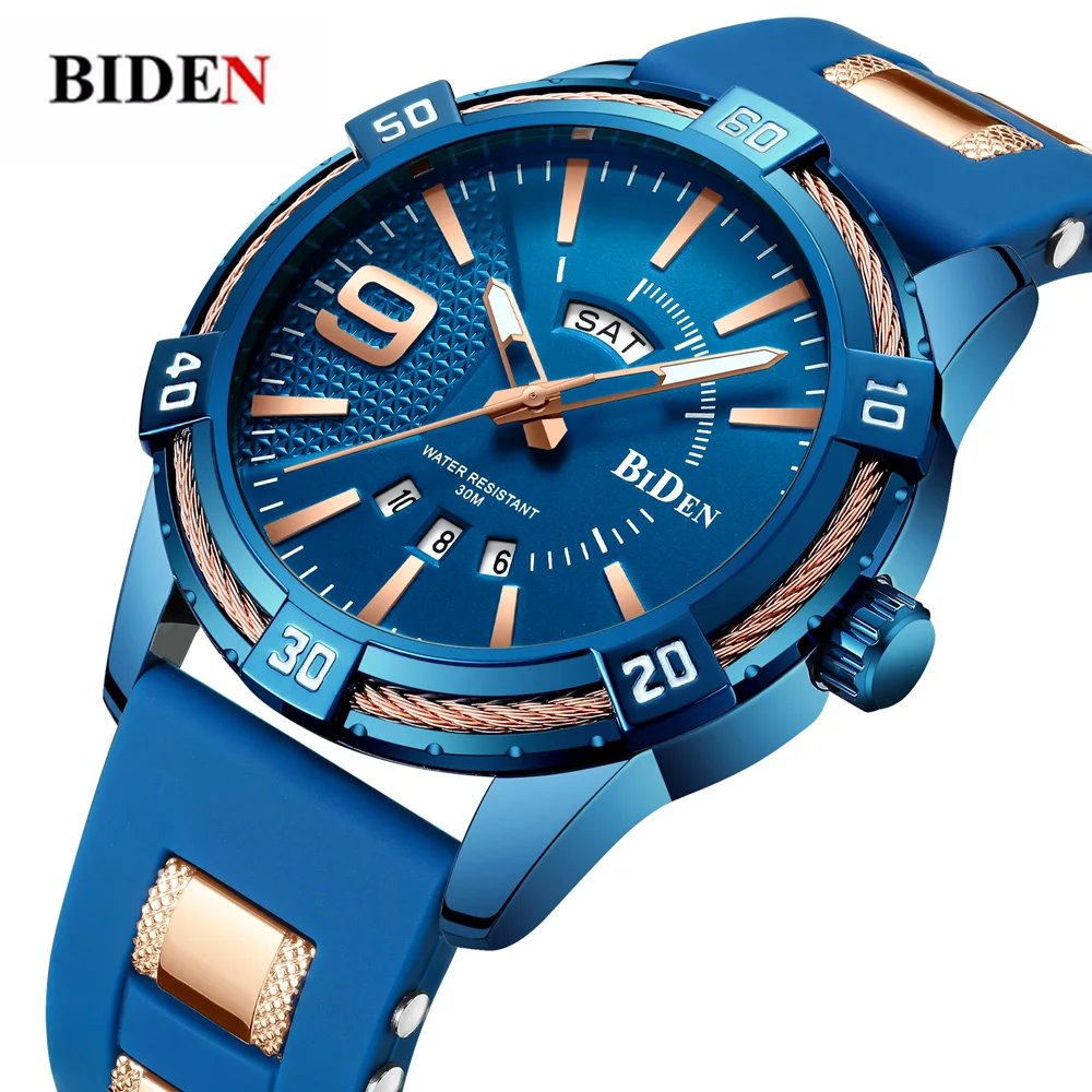 

Blue Sports Watch For Men Top Band Luxury Waterproof Analog Chronograph Rubber Strap Military Quartz Wristwatch Male Clock 2018