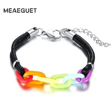 Pulsera de acrílico arcoíris para hombres y mujeres Color negro doble cera cuerda cadenas longitud ajustable regalos Unisex(China)