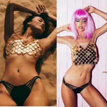 Женский металлический короткий топ с открытой спиной рыбий весы бюстгальтер летка Летний Пляжный топ вечерние Клубные блестки женские бикини бар