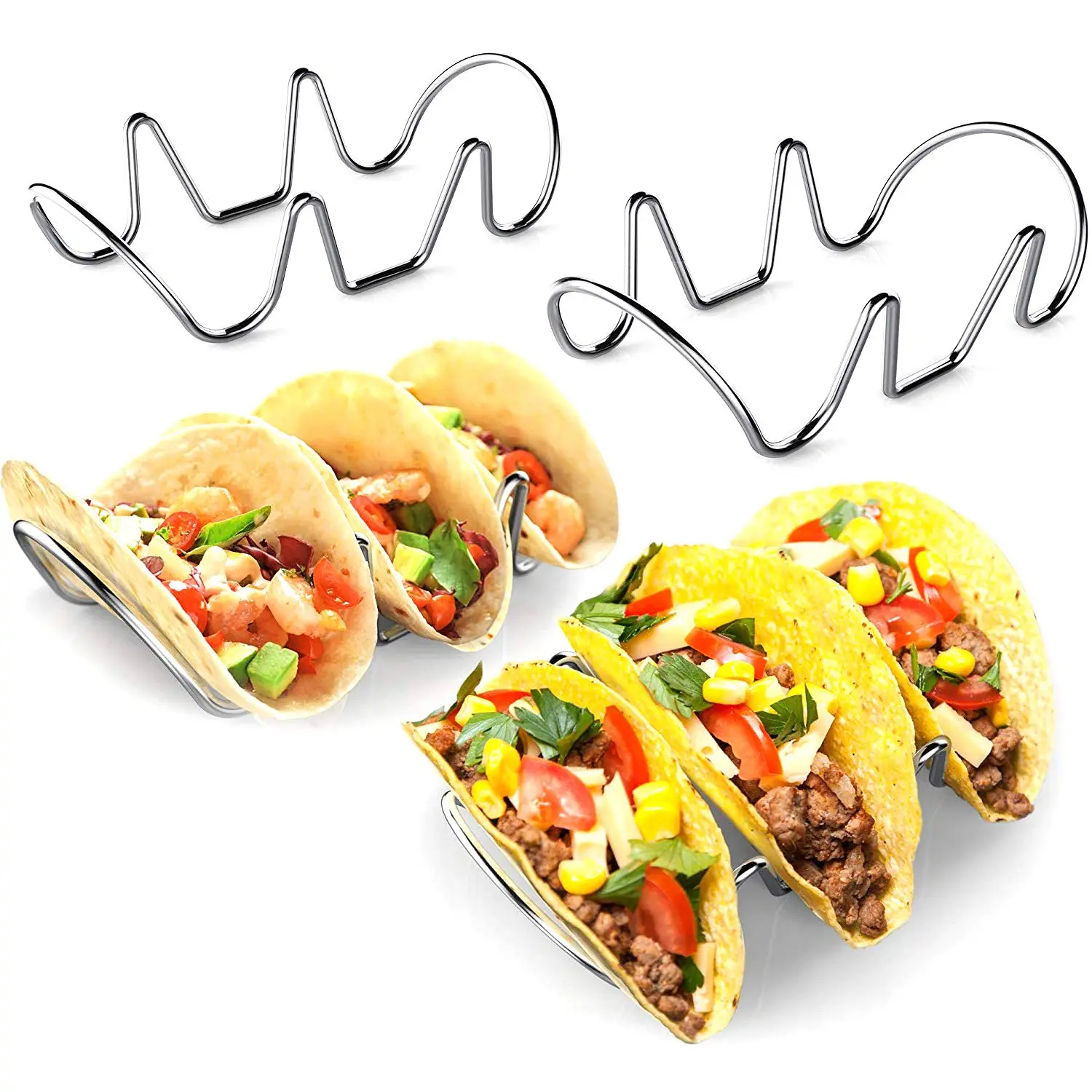 

Premium Taco Holders 4 Pack Stainless Steel Taco Stands Holds 12 Tacos Oven & Dishwasher Safe Stackable Trays Racks Ho