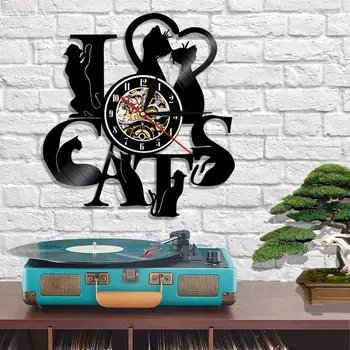 

12'' Cats plastic+Metal Wall Clock Art Gift Room Modern Home Record Vintage Decoration