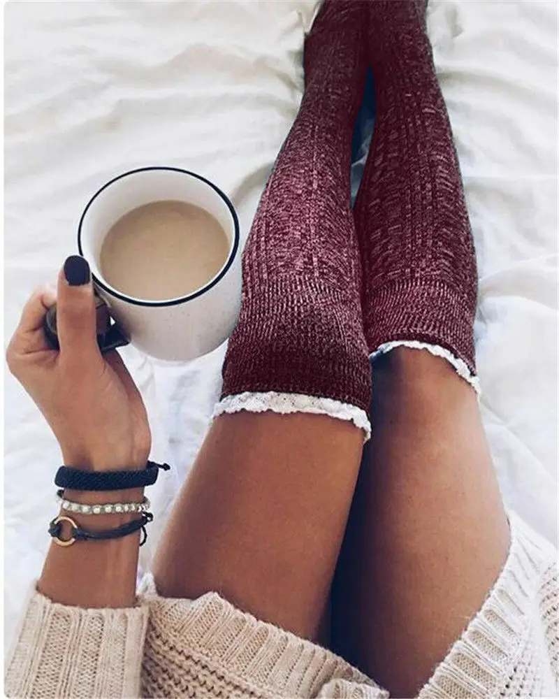 

Sexy Women's Autumn Cotton Thigh High Stocks Knit Over Knee Long Socks