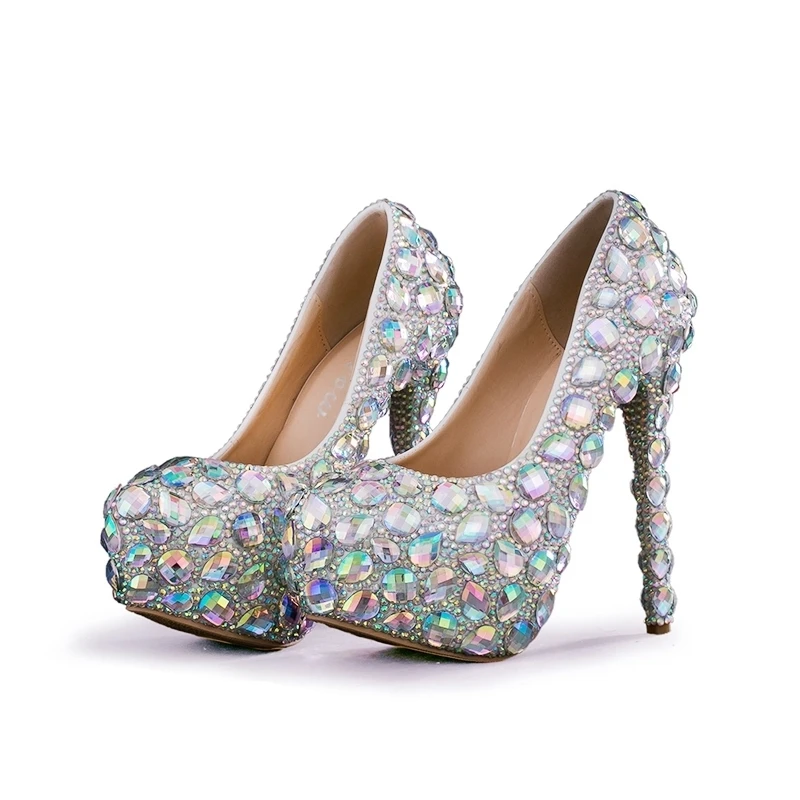 

High Quality Sparkling Crystal Wedding Shoes AB Crystal Bridal Dress Shoes Cinderella Prom Pumps Wedding Party Anniversary Shoes