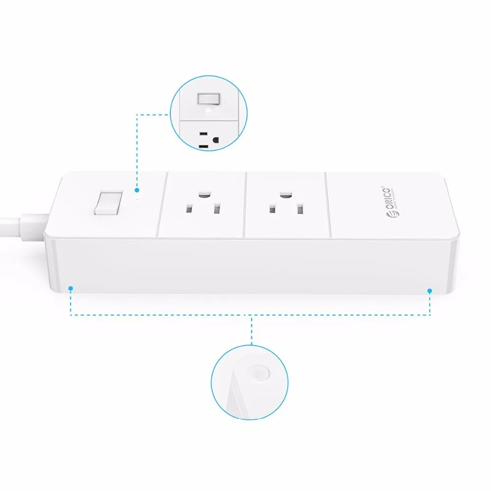 ORICO 2 розетки силовая полоса Защита от перенапряжения Макс 1250 Вт с 4 USB портами 20