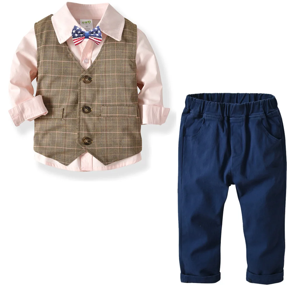 Boy's Double-Layer Horse Clip Shirt Trousers Children Gentlemen Suits Baby's Birthday Banquet Clothes Set |