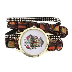 Ретро Этническая Красочные черепа женские часы с рисунком Многослойные женские наручные часы браслет Кварцевые наручные часы Relogio Feminino