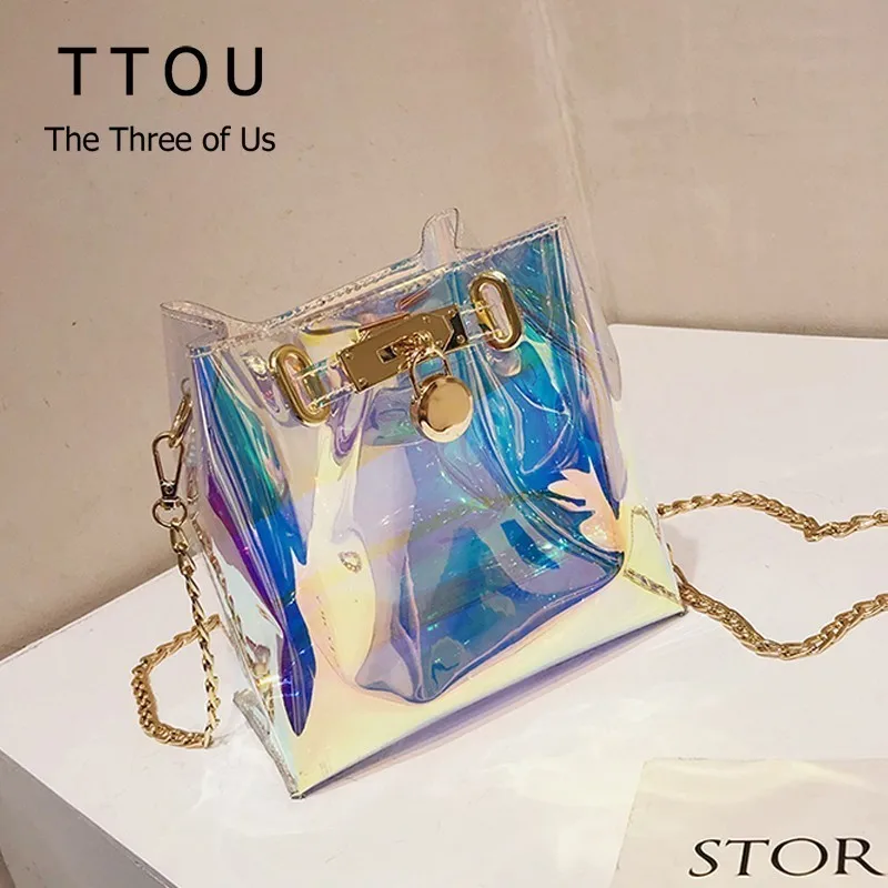 

TTOU Fashion Women Composite Bag Transparent Laser Crossbody Bags Shinny Messenger Summer Beach Bag sac a main femme