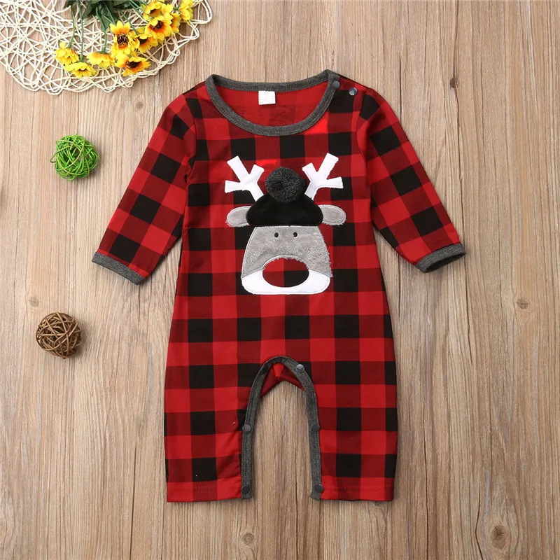 

Autumn Long Sleeve Red Plaid Boy Girl Clothing Cute Cotton Xmas Jumpsuit Newborn Infant Baby Girls Boys Long Sleeve Bodysuit