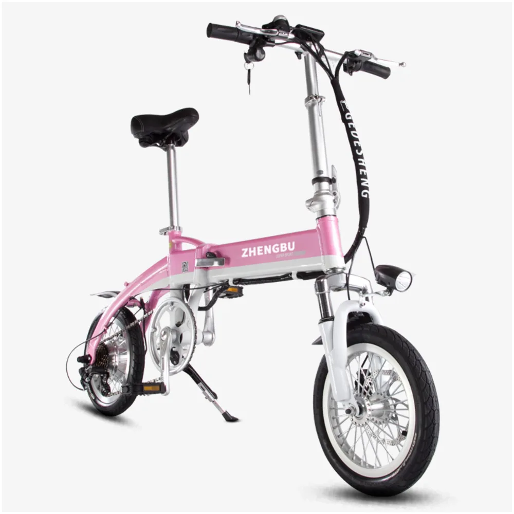 Folding Electric Scooter Two Wheels Electric Bicycle 14 Inch 240W 48V Mini Portable Smart Pink Ladies Electric Bike