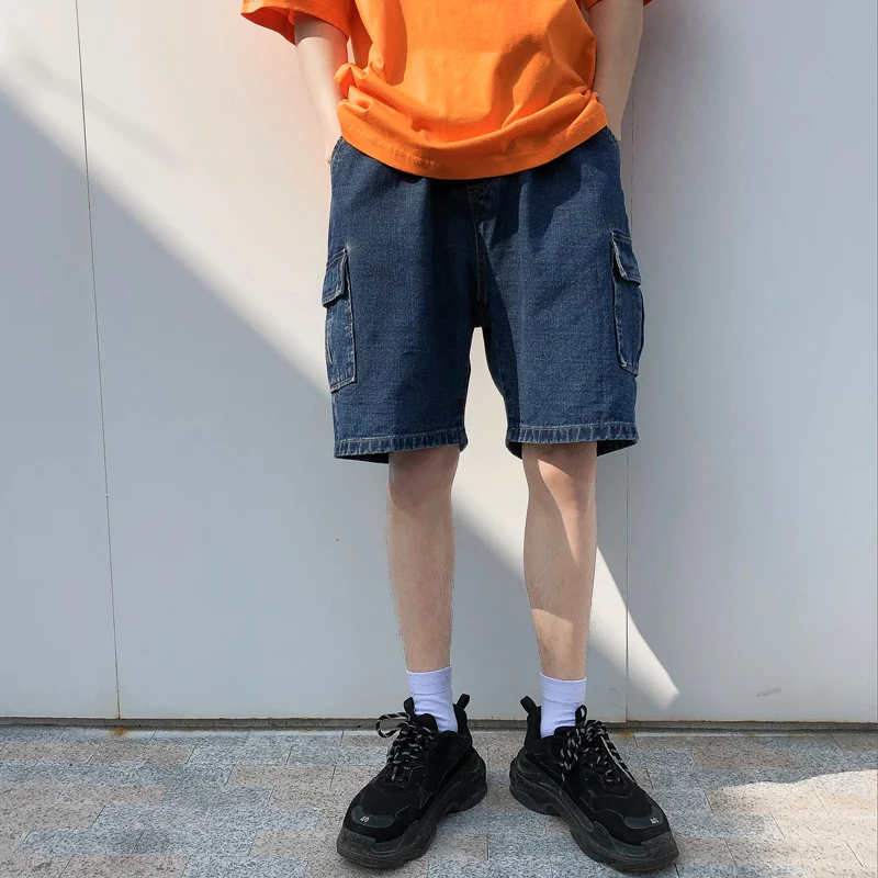 

Summer New Short Jeans Men Fashion Solid Color Straight Casual Denim Shorts Man Streetwear Trend Wild Hip Hop Loose Shorts