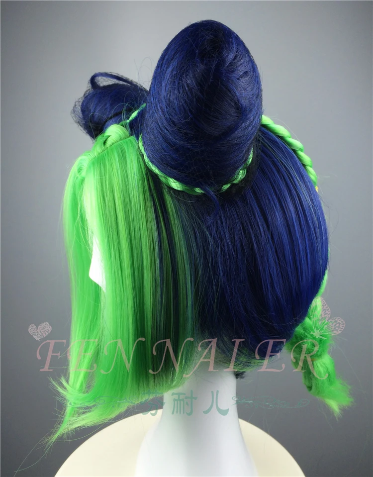 Хэллоуин синтетические волосы JoJo невероятное приключение Косплэй парик jolyne Cujoh Kujo зеленый булочки косы JoJo no Kimyou na Bouken