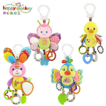 

Happy Monkey baby bed bell neonatal baby toys with BB bell plush toy for baby bed hanging bell cartoon animal DROPSHIPPING